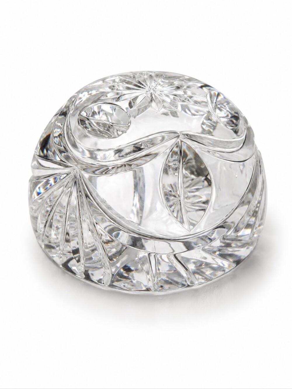 Vintage Cut Crystal Paperweight Floral Starburst Faceted Dome Clear Glass